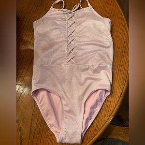 NWPT Girls lace up pink shimmer justice one piece swimsuit XL